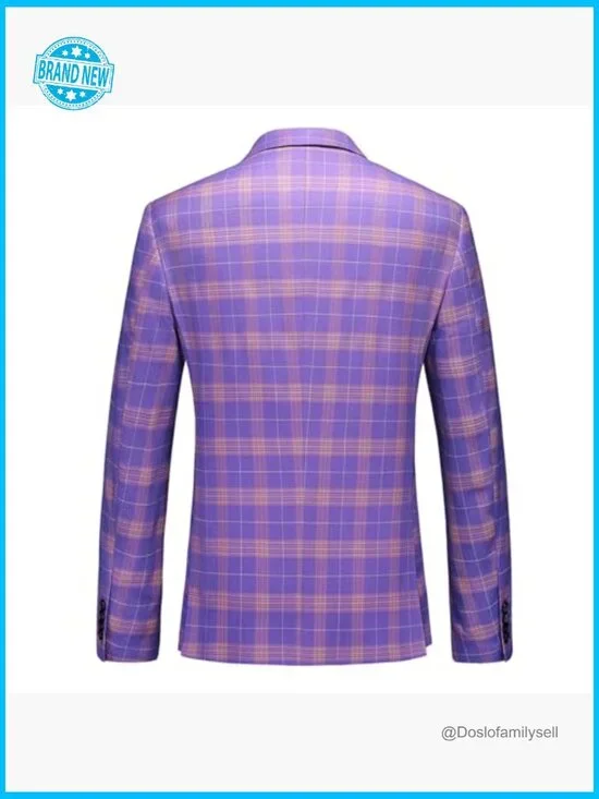 Classic Slim Fit Plaid Blazer Casual Sport Coat for Wedding Party - Picture 5 of 7